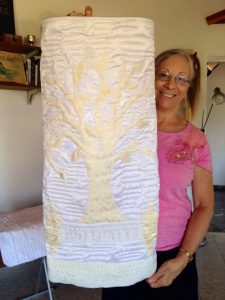 The spectacular hand-sewn Torah dress.